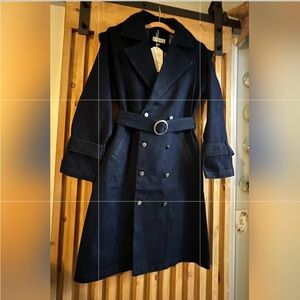 Stylish Dark Denim Double-Breasted Trench Coat